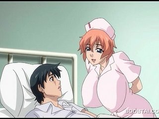 Infirmière à gros seins suce et hentai chevauche la queue dans l'anime vidéo