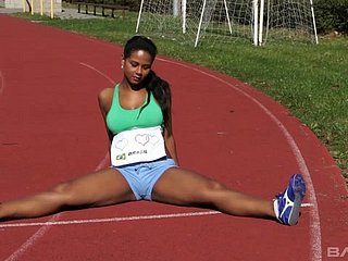 Brazilian runner finishes their way stretches coupled with masturbates with orgasm