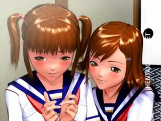 Duas estudantes anime 3D é pego
