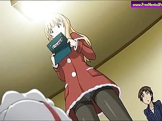Blonde na roupa vermelhos em anime cena pornô